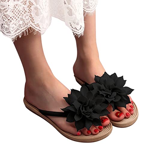 Fashion Slippers Women Flat Summer Shoes Flowers Beach and Slippers Sandals Women's Slipper flip Flops Sandals for Women (Black, 8)3