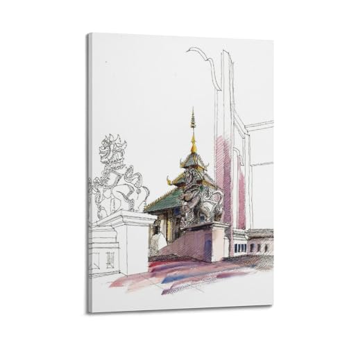 Poster paysage thaïlandais bêtes mythiques au stylo toile de qualité supérieure WIZIGM