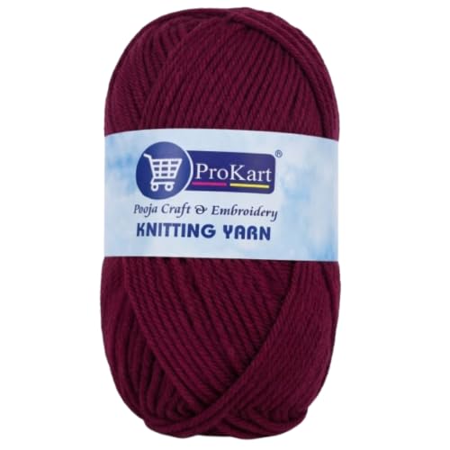 Image of ProKart Premium 4 Ply Woolen Knitting Yarn 100g | Soft Hand Knitting & Crochet Wool for Sweaters, Scarves, Hats, Baby Clothes, Purses & DIY Crafts (Maroon, 1 Ball)