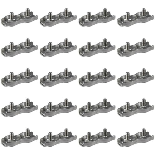 HOBBYIN 20Pcs M3 3mm Duplex Clips Stainless Steel Wire Cable Rope Grips Clamps Caliper,Double Bolt Wire Cable Clamps