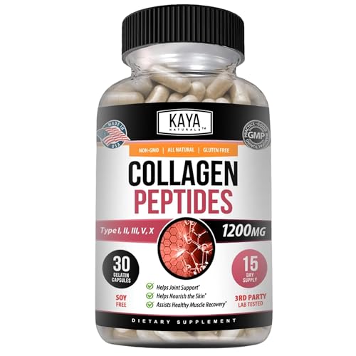 Kaya Naturals Multi Collagen Peptides Complex Powder for Women and Man, Vital for Hair, Skin, Nails, and Anti-Aging, Types I, II, III, V & X Collagen Protein Blend | Capsules - 30 Count Supplement