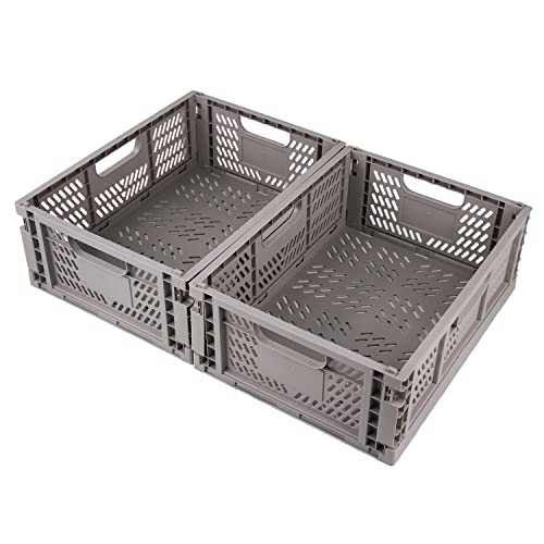 Spesh Lot de 2 Boîtes de Rangement Pliables en Plastique Caisses Pliable Cattage Plastique Rangement pour Chambre D'enfant, Cuisine, Bureau(Gris,40*30*15cm)