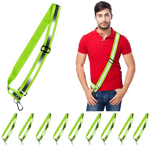 HiVisible Bulk 10 Pack - Safety Reflective Sash for Walking at Night Adjustable Safety Sash for Men Women Kids Reflective Belt Sash for Running Walking Biking