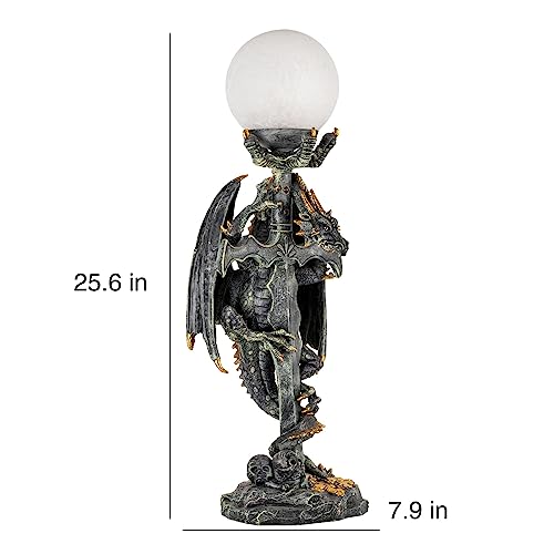 Parsaho Gothic Medieval Mythic Guardian Gold Coin Dragon Sword Holding A Textured Glowing Ball Statue Table Lamp Halloween Decor Resin Special Home Bedroom Decor Gift 11.4X10.2X30.8 Inches #TOP7
