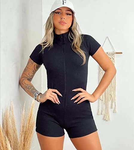 Macacão Macaquinho Feminino Gringa Curto Jade Zíper Luxo Cor:Preto;Tamanho:único