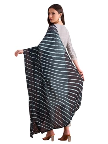 Image of DUPATTA BAZAAR Women's Leharia Dupatta with Pom Pom Lace