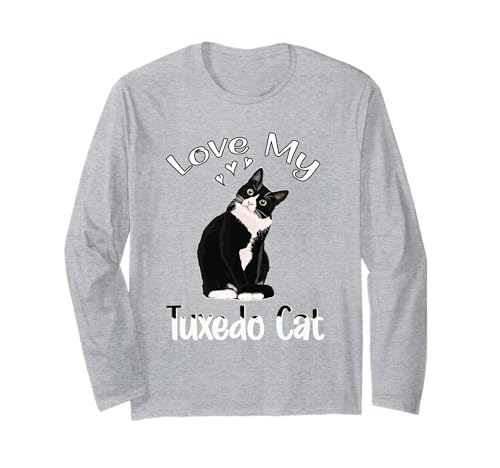 Camiseta Love My Tuxedo Cat para el día de San Valentín para amantes de los gatos Manga Larga
