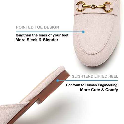 Cicomuin Buckle Suede Beige Mules For Women Flats Round Toe Slip On Backless Loafers Ladies Work Shoes Size 9.5 #TOP3