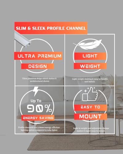 Image of 18x6mm LED Strip Lights 1Meter Aluminium Rectangular Conciled Profile Light Channels with Diffused Cover, End Caps and Mounting Clips Without LED Straight Linear (Pack of 5)