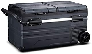 NewAir Portable 80 Qt. Electric Car Camping Cooler with 4 Battery Protection Modes, Dual Zone Fridge and Freezer Storage, Retractable Handle, Outdoor Wheels and Rugged Construction