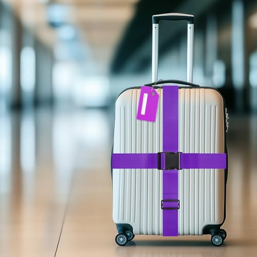 Image of M METERXITY 2-Sets Luggage Straps TSA Approved, Travel Straps for Luggage Suitcase Tags Set, Adjustable Suitcase Belt [Purple]