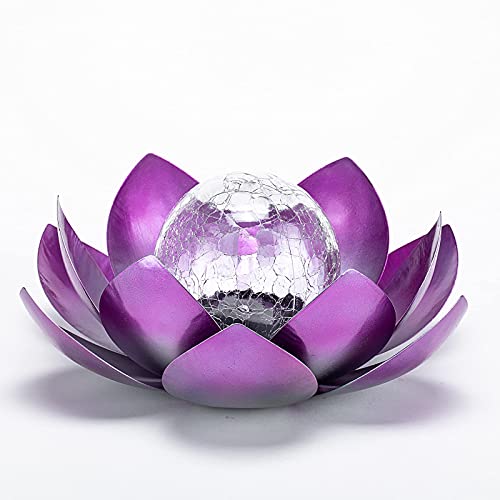 Huaxu Solar Lights Outdoor Garden Decor,Purple Lotus Solar Light,Waterproof Led Crackle Globe Glass Flower Light For Garden,Patio,Yard,Porch,Pathway,Ground,Outdoor Tabletop #TOP6