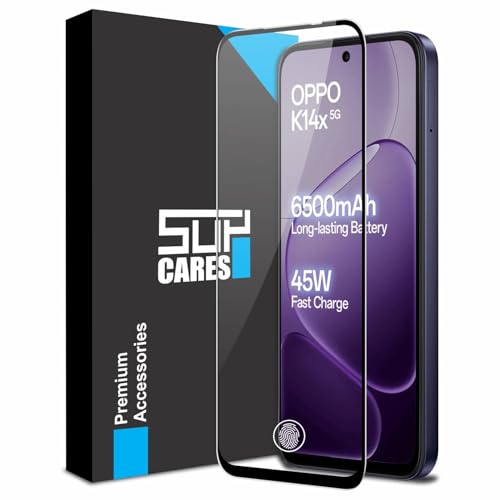 Image of SupCares Tempered Glass for Oppo K14X and Oppo K14 (6.75 Inch) With Installation Kit | 9H Edge to Edge Screen Protector | Black