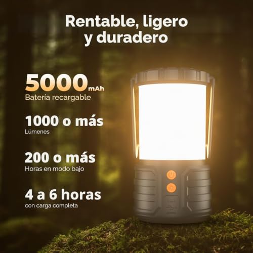 Miniatura 3 de Popoiron Linternas De Camping Paquete De 2, Linternas De Camping Led, Batería Recargable De 5000 Mah, Luces De Emergencia Para Cortes De Energía, 3 Colores, Linterna Portátil Impermeable Ipx4