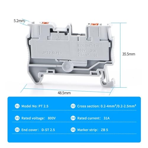 Conector de terminal a presión PT-2.5 y bloques de terminales para riel DIN de resorte 3