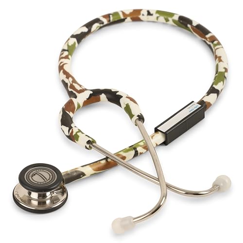 Image of LIFE LINE 'RANGER II SS' Stethoscope (Green Camo and Stainless Steel) | Dual Side Diaphragm Chest Piece for Adult and Pediatric | Suitable for Doctors and Students
