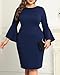 Pinup Fashion Plus Size Cocktail Party Dress Navy Blue Wedding Guest Formal Bell Sleeve Vintage Wear to Work Dress 14W