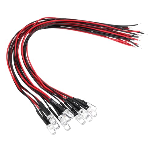 Image of VIAPUICE 12 Pcs 5mm Pre-Wired Small Emitting LED Lights Width 12V Light,Yellow High Brightness LED Diode Light for DIY Electronics Experiments, Indicator Lights, PCB Circuits