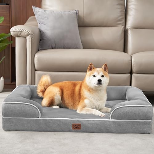 EHEYCIGA Orthopedic Dog Beds Large Sized Dog, Waterproof Memory Foam Pet Bed with Sides, Non-Slip Bottom Large Pet Bed with Washable Removable Cover, Grey by EHEYCIGA - Image 9