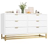 IDEALHOUSE White 6 Drawer Dresser for Bedroom, Chest of Drawers with Metal Base, Modern Dresser Chest Cabinet Organizer, Large Dresser for Living Room, Hallway, Closet