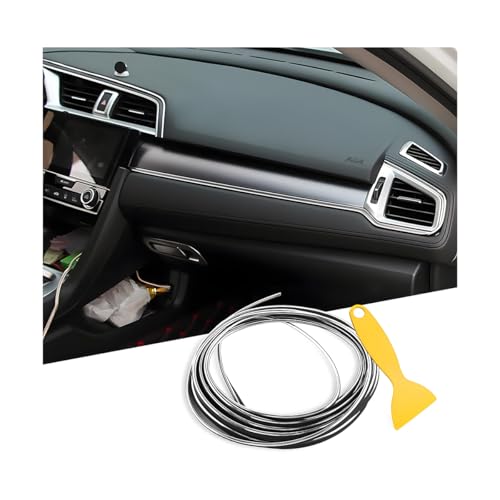 Osilly Car Interior Moulding Trim Strips, 16Ft/5M Universal Electroplating Decoration Filler Insert Strips, Styling Dashboard DIY Flexible Strip, Garnish Accessory with Installing Tool (Silver)