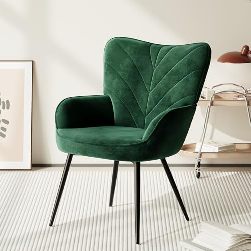 COLAMY Wohnzimmer Sessel, Samtbezogener Relaxsessel mit hoher Rückenlehne, Gepolsterter Komfortsessel mit Wingback-Design, Lounge Chair mit Holzbeinen für Wohnzimmer, Leseecke, Grün
