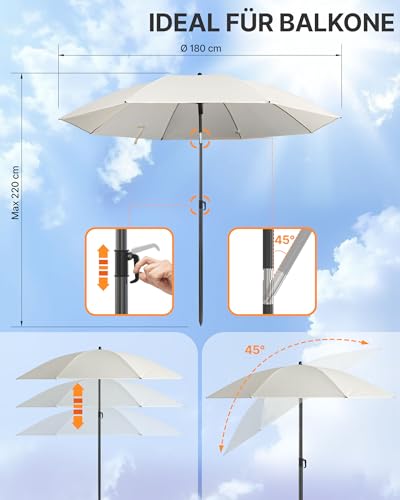 4smile Sonnenschirm Strand 160 cm in Beige - Höhenverstellbarer Strandschirm SunnyJoy UPF 50+ für Sonnenschutz Strand, Strandschirm windfest stabil - Sonnenschirm mit Schutzhülle, Gartenschirm 5