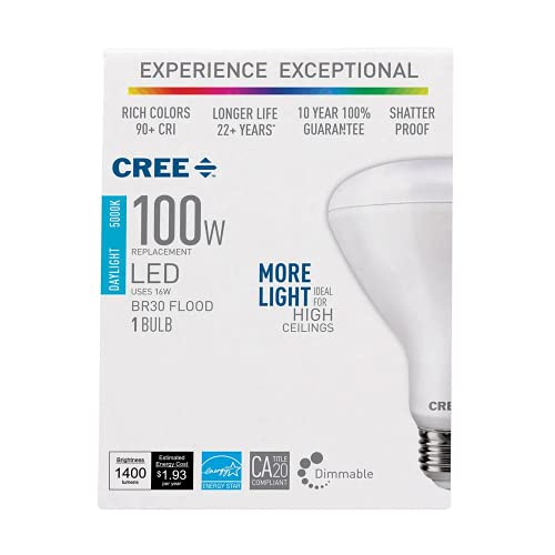 Cree Lighting Exceptional Series Br30 Bulb, 5000K Dimmable Led Bulb, 100W + 1400 Lumens, Daylight, 1 Pack #TOP3