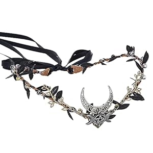 MOSTORY Handmade Moon Elf Headpiece – Woodland Forest Crown Fairy Goddess Tiara Elven Circlet Medieval Queen Festive Accessory for Women Girls Halloween Cosplay Renaissance Black