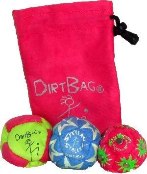 DIRTBAG All Star Footbag Hacky Sack 3 Pack with Pouch, 100% Handmade, Premium Quality, Bright Vivid Colors, Signature Carry Bag