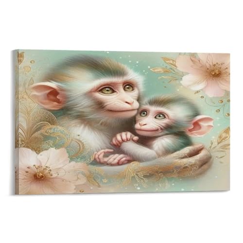 Toile singe floral déco murale moderne tableau canvas 50x75cm bureau