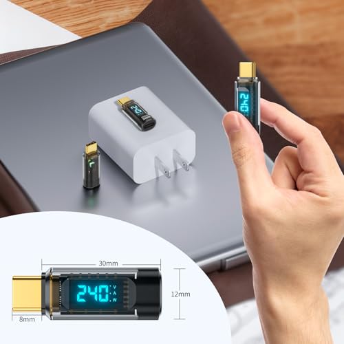 240w usb c adapter power meter tester 2 pack - wattage voltage amperage led digital display type c male to female extension connector for iphone 1516 macbook ipad amp more usb-c cablesdevices