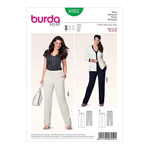 Burda B6952 Patron de Couture Pantalon 19 x 13 cm, 44-60