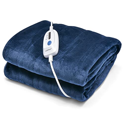 COSTWAY Heizdecke 130 x 180 cm, Wärmedecke mit Abschaltautomatik, 4 Temperaturstufen & 8 Stunden Timer & PTC/NTC Überhitzungsschutz, maschinenwaschbar Kuscheldecke mit digitaler Bedienung