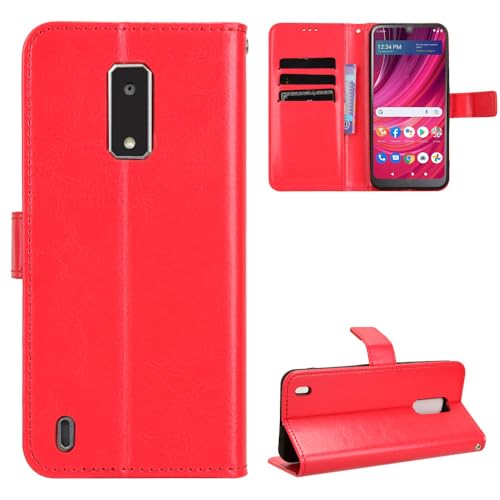 Jiajihua Hülle Kompatibel mit BLU View 4 (B135DL),Kompatibel mit BLU View 2 2023 [PU-Leder+Shell] [Flip Stand] [Kartenschlitz] [Magnetverschluss] Red
