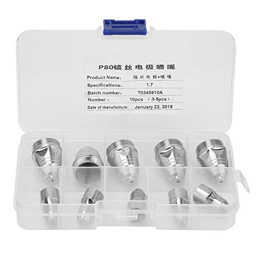P80 Electrode Nozzle Set, 5pcs Plasma Cutter Consumables, 1.7mm Thickness - High Temperature Resistance, Precise Cutting Performance for Metal Fabrication (1.7mm Nozzle + Ferrule Electrode)