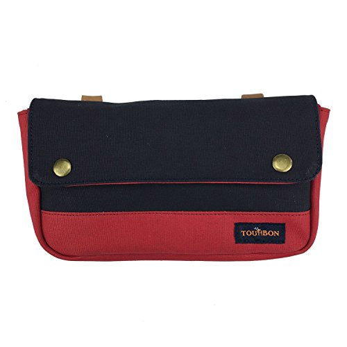 TOURBON Vintage Canvas Bike Panniers Bicycle Handlebar Bag (Blue with Red)