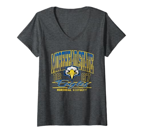 Womens Morehead State Eagles Kicking It Dark Heather V-Neck T-Shirt