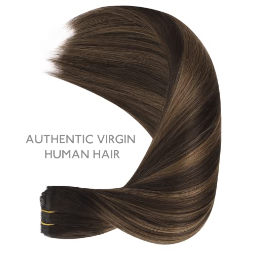 Wennalife Genius Seamless Clip In Hair Extensions Human Hair 150G 7Pcs 20 Inch Ultra Invisible 50% Thinner Seamless Hair Extensions Clip In Balayage Dark Brown Mixed Chestnut Brown Real Human Hair #TOP5