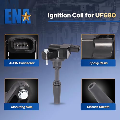 Image of ENA Ignition Coil Pack UF680 Compatible with Chevy Malibu 2.0L 2013-2022, Impala 2.5L 2014-2019, Buick Regal 2.0L 2014-2017, Cadillac ATS 2.0L 2013-2019, CTS 2014-2019 2.0L Set of 4