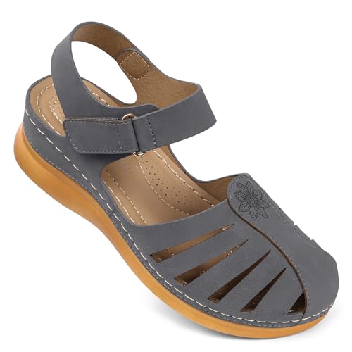 Image of SHIBEVER Women Comfortable Flat Sandals: Closed Toe Dressy Summer Sandal | Fisherman Comfortable for 8+ Hours Walking - No Ankle Rubs for All-day Commutes Lightweight Casual Outdoor Shoes