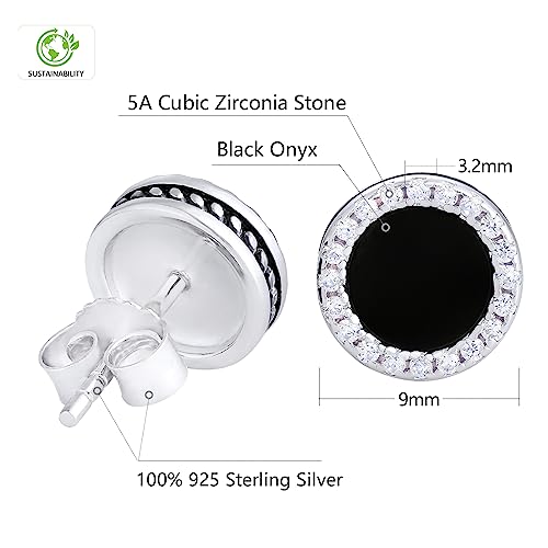 KRKC&CO Men Earrings Stud, Black Sterling Silver Earrings, Birthday Gift for Men, Iced Out Cz Onyx, Hypoallergenic, Stylish Hip Hop Jewerly, Fathers Day3