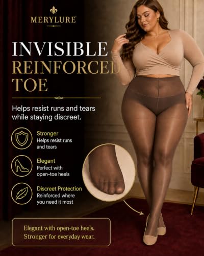 Image of MERYLURE Plus Size Sheer Tights for Women,20D Control Top Pantyhose Reinforced Toes High Waist Stockings 3 Pairs 1XL-6XL