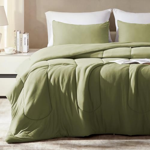 SLEEP ZONE Queen Size Comforter Set, Breathable Jersey Knit Soft Duvet Insert Set 3 Pieces Bedding Sets for Bedroom All Season, Green - image 1