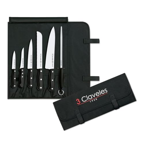 3 Claveles Juego, 5 Cuchillos + Chaira + Estuche de Transporte, Línea Uniblock, Acero Inoxidable, Negro, 0 cm