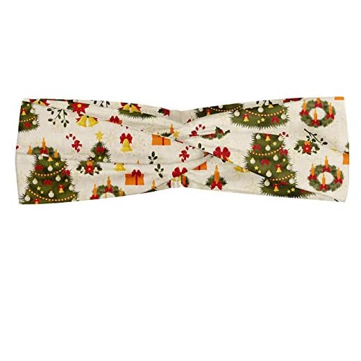 Abakuus Foulard de Noël pour sapin de Noël, Nouvelle-Zélande Poinsettiablume de Noël, arbres miratoires, cultures, élastiques et agréables accessoires de tous les jours, vert olive, jaune