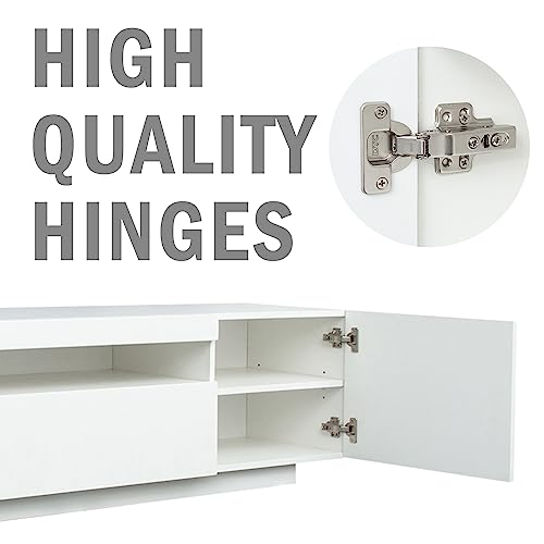 Wersmt White Modern Led Tv Stand For Up To 85 Inch Tv With 16 Color Rgb Led Lights Tv Tables For Bedroom Living Room, White #TOP3