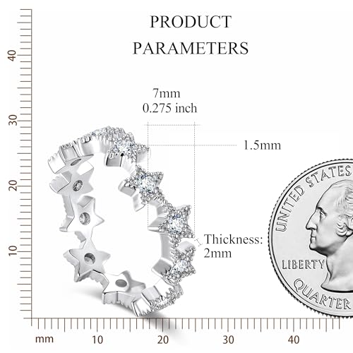 Silver Star Ring with Cubic Zirconia for Women Men, Irregularly Arranged Stars Hypoallergenic Jewelry Gift Wedding Band Promise Ring4