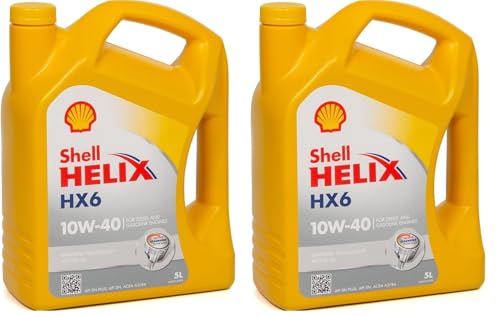 SHELL Aceite de motor 10W-40 Helix aceite parcialmente sintético Aceite para motor ACEA A3/B3 ACEA A3/B4 API SN API CF HX6 5L (Paquete de 2)