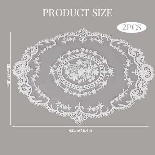 Kalione 550562_3_C27I85UE 2 Pack Retro Lace Placemats French Crochet Doilies Table Placemats Handmade Solid White Embroidered Lace Table Mats Farmhouse Placemats 12X16 Inch Place Mats Cup Mat thumb #1